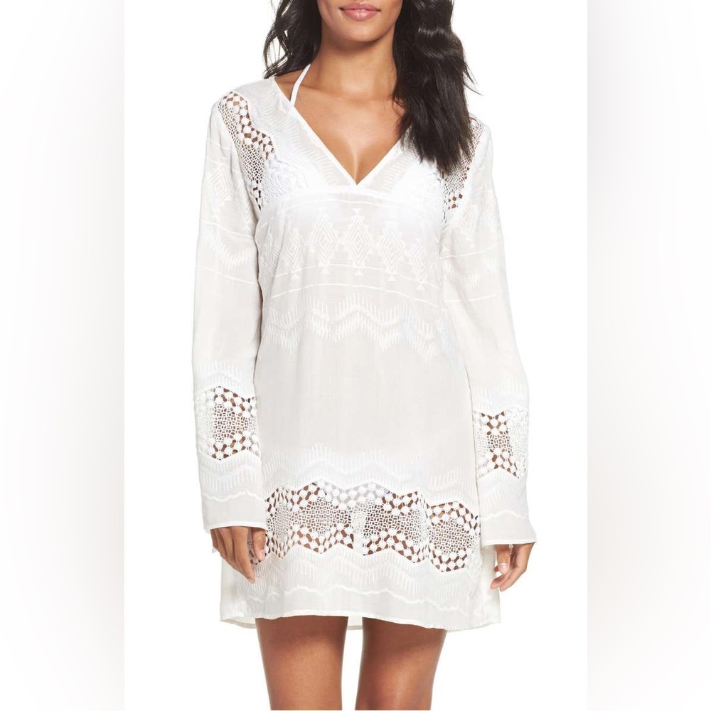 (M3) La Blanca,Semi-transparent viscose pareo with crochet stitch,embroidered,XL